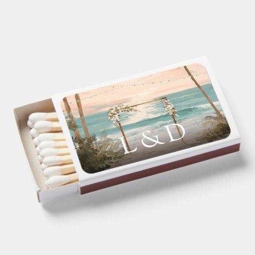 Monogram Beach String Lights Wedding Favor Matchboxes