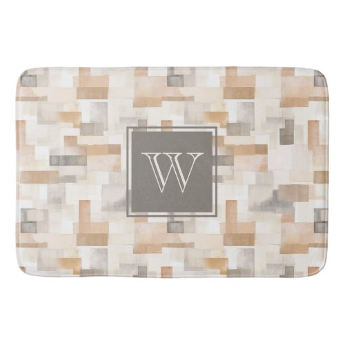 Monogram Beach Tan Neutral Geomeric Square Bath Mat