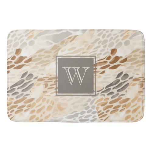 Monogram Beach Tan Neutral Stone Pattern Bath Mat