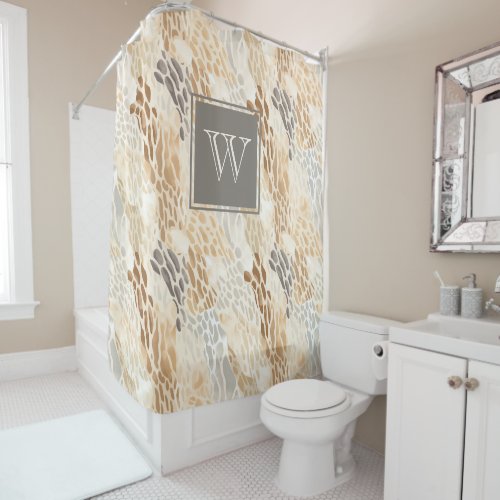 Monogram Beach Tan Neutral Stone Pattern Shower Curtain