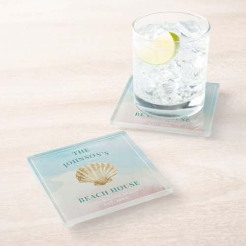 Monogram Beach Themed Glass Coaster