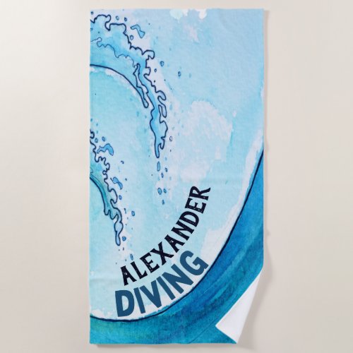 Monogram Beach Wave Swim Dive Team Sports Beach Towel