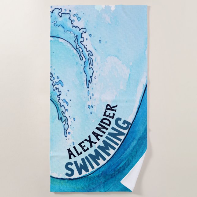 Monogram Beach Wave Swim Team Sports Beach Towel (Front)