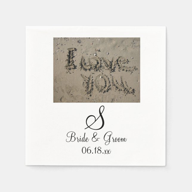 Monogram Beach Wedding Bride Groom Names Date Napk Napkins (Front)