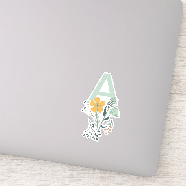 Monogram Beautiful Botanical Floral Personalize Sticker (Detail)