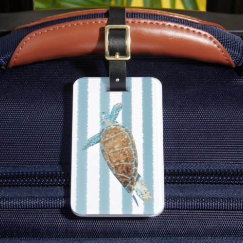 Monogram Beautiful Coastal Painted Sea Turtle Luggage Tag