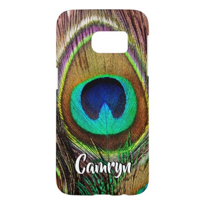Monogram Beautiful Jewel Colored Peacock Feathers Samsung Galaxy S7 Case