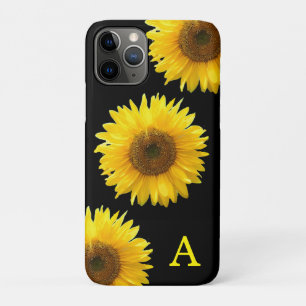 Monogram & Beautiful Sunflowers on Black iPhone 11 Pro Case
