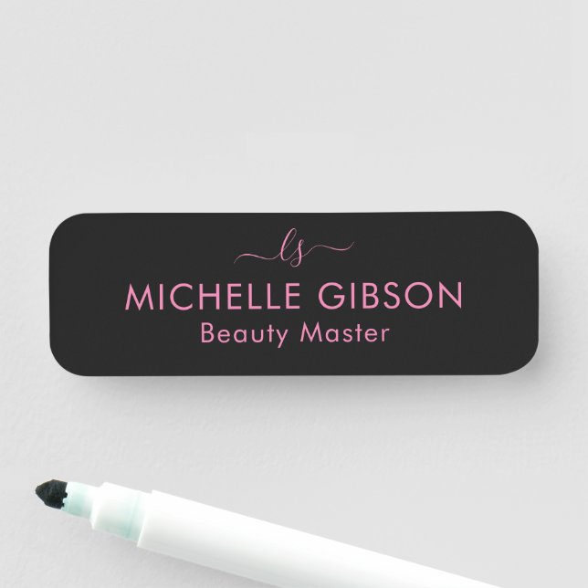 Monogram Beauty Professional Studio Pink Black Name Tag (In Situ)