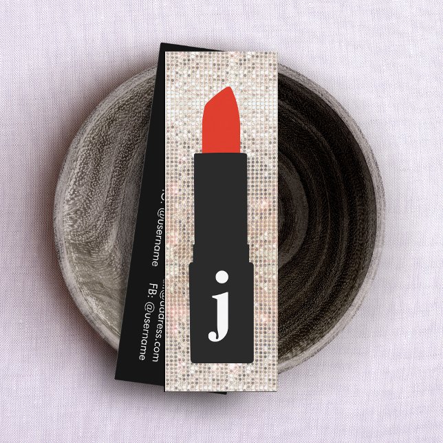 Monogram Beauty Sequin Cute Makeup Artist Lipstick Mini Business Card (Creator Uploaded)