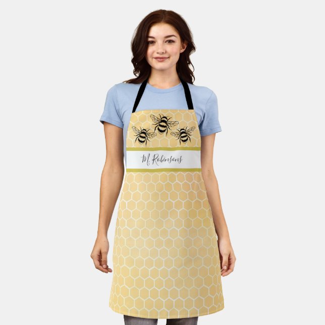 Monogram Bee Honeycomb Honey bee  Apron (Worn)