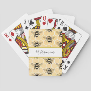 Monogram Bee Honeycomb Honey bee Poker Cards