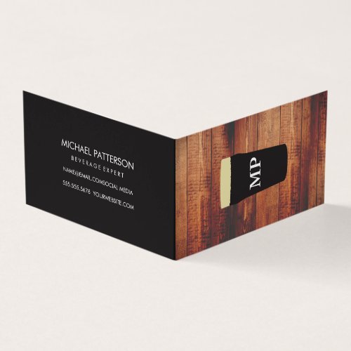 Monogram  Beer Glass  Wood Background Business Card