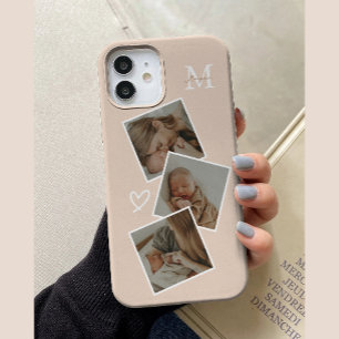 Monogram Beige Custom 3 Photo Collage iPhone 15 Case