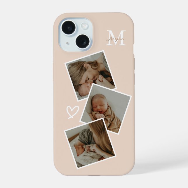 Monogram Beige Custom 3 Photo Collage Iphone Case (Back)