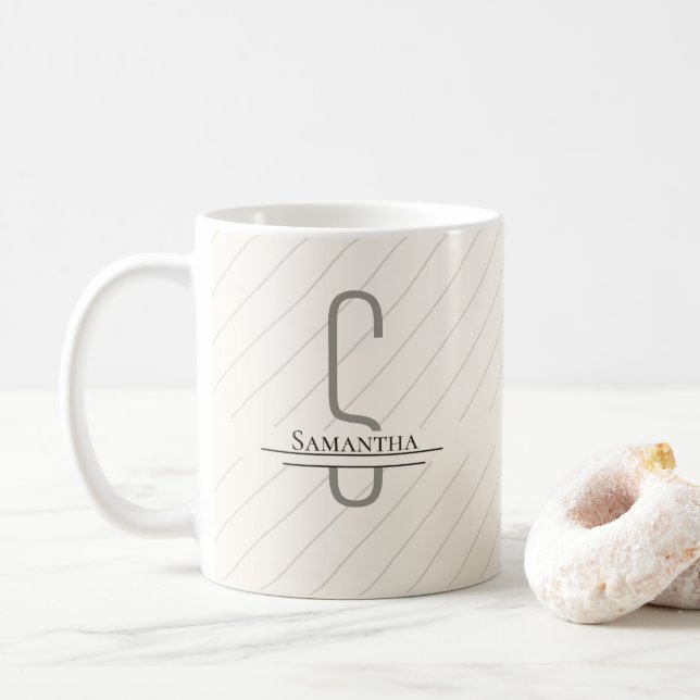 Monogram Beige Gray Name Coffee Mug (With Donut)