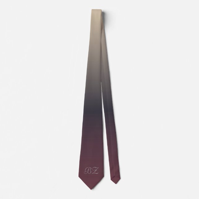Monogram Beige Grey Gray Mauve Ombre Faded Neck Tie (Front)
