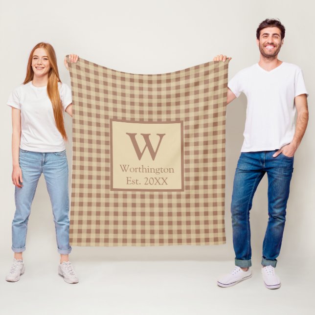 Monogram Beige Rust Buffalo Plaid Rustic Country  Fleece Blanket (In Situ)