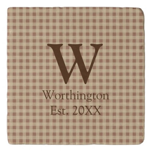 Monogram Beige Rust Buffalo Plaid Rustic Country  Trivet