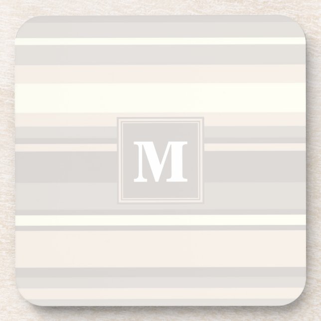 Monogram beige stripes beverage coaster (Front)