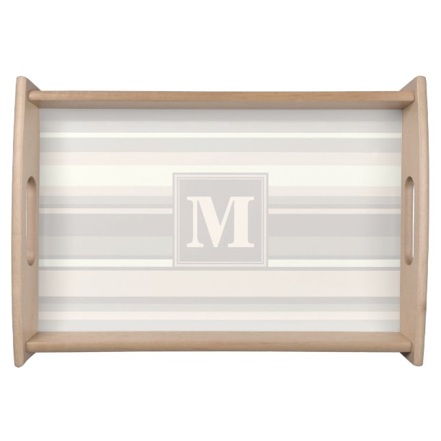 Monogram beige stripes serving tray (Front)
