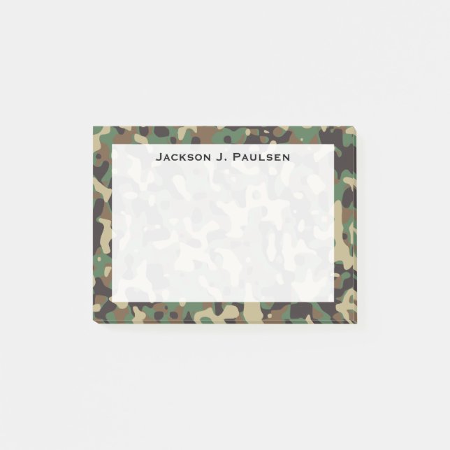Monogram Beige, Tan, Brown, Green, Gray Camouflage Post-it Notes (Front)