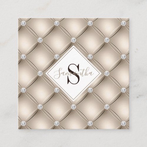 Monogram Beige Tufted Pattern Hair  Makeup Square Business Card