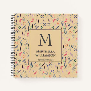 Monogram   Beige Vintage   Floral PERSONALIZED Notebook