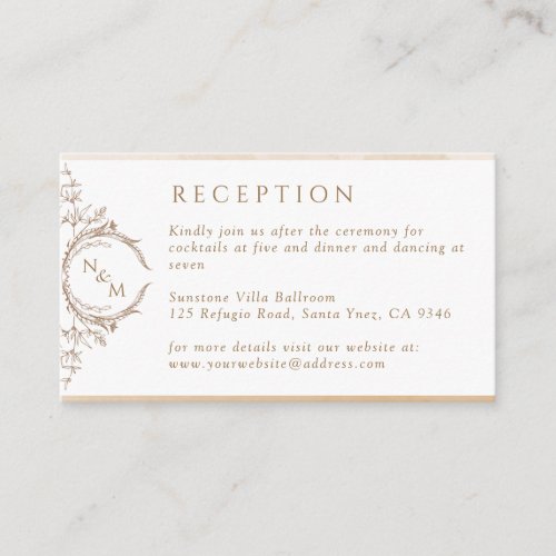 Monogram Beige Watercolor Wedding Reception Enclosure Card