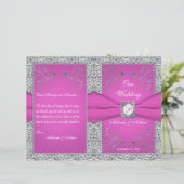 Monogram Berry Pink, Silver Floral Wedding Program (Standing Front)