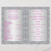 Monogram Berry Pink, Silver Floral Wedding Program (Back)