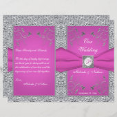 Monogram Berry Pink, Silver Floral Wedding Program (Front/Back)