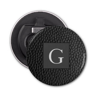 Monogram Best Man Groomsman Black Leather Print Bottle Opener