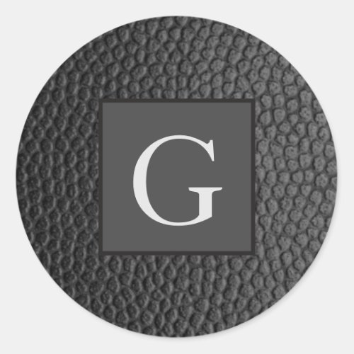 Monogram Best Man Groomsman Black Leather Print Classic Round Sticker