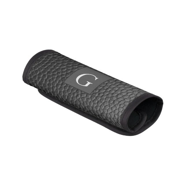 Monogram Best Man Groomsman Black Leather Print Luggage Handle Wrap (Angled)