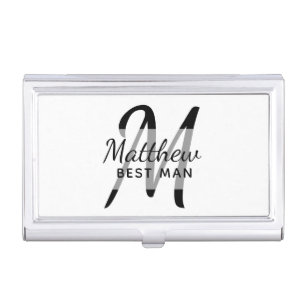 Monogram BEST MAN Groomsmen Groomsman Add Name Business Card Case
