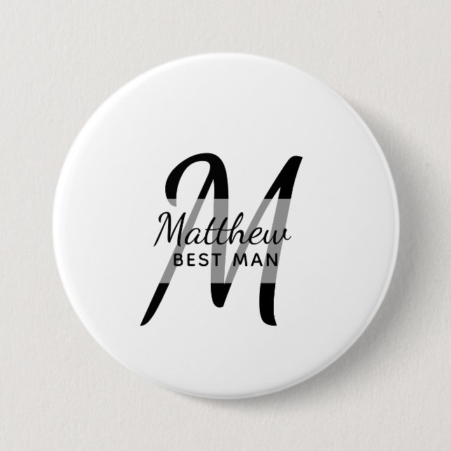Monogram BEST MAN Groomsmen Groomsman Add Name Button (Front)