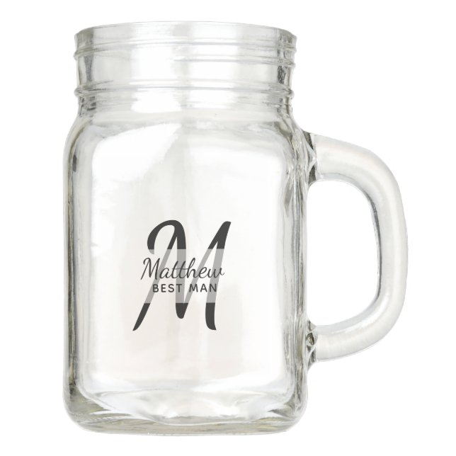Monogram BEST MAN Groomsmen Groomsman Add Name Mason Jar (Front)