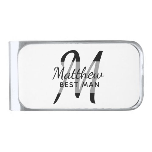 Monogram BEST MAN Groomsmen Groomsman Add Name Silver Finish Money Clip