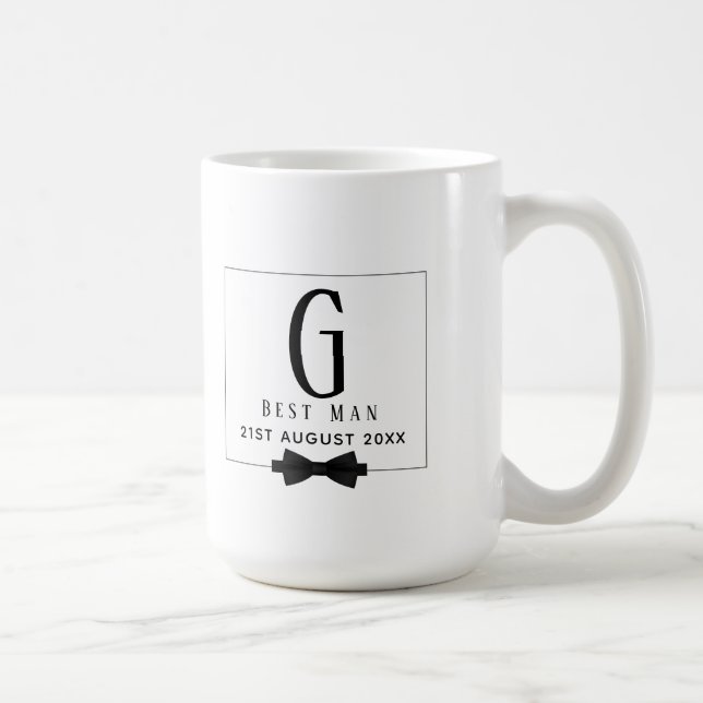Monogram BEST MAN Groomsmen Groomsman Black Tie Coffee Mug (Right)