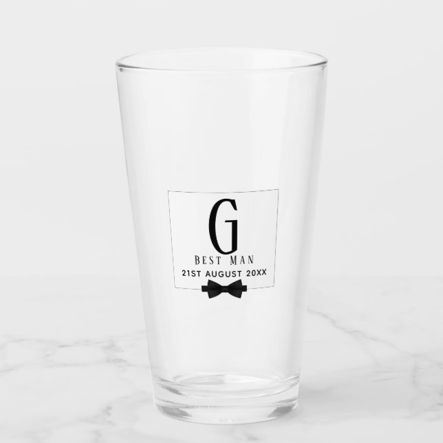 Monogram BEST MAN Groomsmen Groomsman Black Tie Glass (Front)