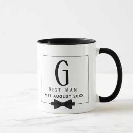Monogram BEST MAN Groomsmen Groomsman Black Tie Mug