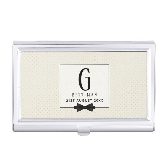 Monogram BEST MAN Groomsmen Groomsman Fleurdelis Business Card Case (Front)