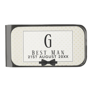 Monogram BEST MAN Groomsmen Groomsman Fleurdelis Gunmetal Finish Money Clip