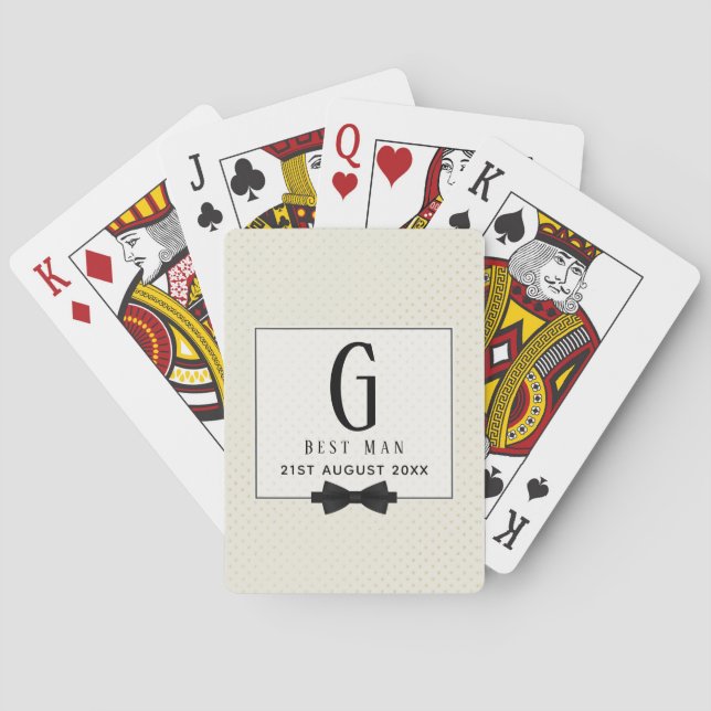 Monogram BEST MAN Groomsmen Groomsman Fleurdelis Poker Cards (Back)
