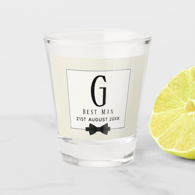 Monogram BEST MAN Groomsmen Groomsman Fleurdelis Shot Glass (Front)