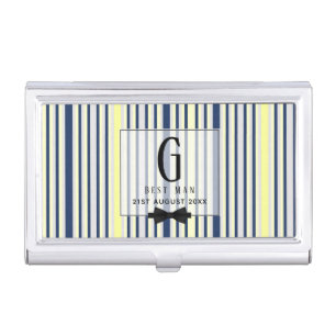 Monogram BEST MAN Groomsmen Groomsman Navy Yellow Business Card Case