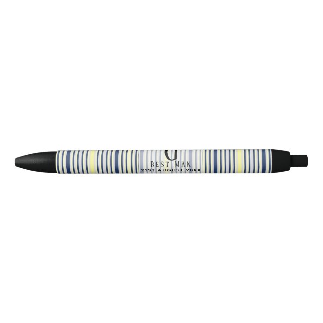 Monogram BEST MAN Groomsmen Groomsman Navy Yellow Pen (Front)