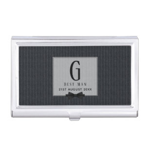 Monogram BEST MAN Groomsmen Groomsman PinStripes Business Card Case