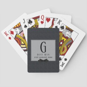 Monogram BEST MAN Groomsmen Groomsman PinStripes Poker Cards